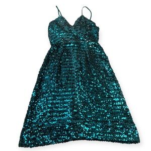 Themes women’s vintage blue sequin over knee chic dress us6 L76-44